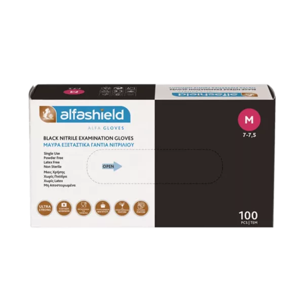 Εξεταστικά Γάντια Νιτριλίου Μαύρα ELITE Alfashield